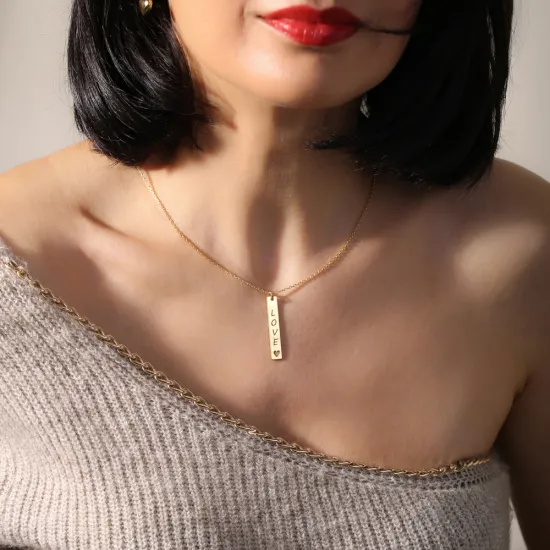 Long Bar Love Message Charm Necklace Long Bar Love Message Charm Necklace