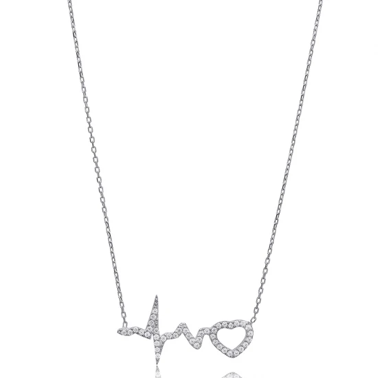 Heart And Heartbeat 925 Sterling Silver Necklace