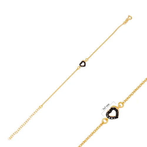 New Arrival Black CZ Heart 925 Sterling Silver Bracelet