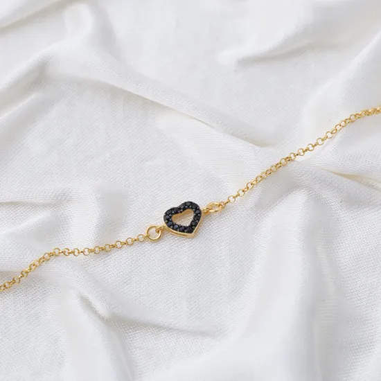 New Arrival Black CZ Heart 925 Sterling Silver Bracelet