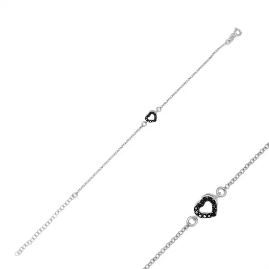 New Arrival Black CZ Heart 925 Sterling Silver Bracelet