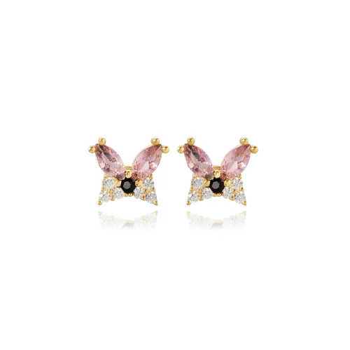 Tiny Butterfly Pink CZ Stone Stud Earrings