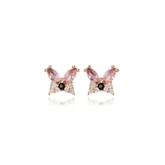 Tiny Butterfly Pink CZ 925 Sterling Silver Earrings Tiny Butterfly Pink CZ 925 Sterling Silver Earrings