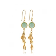 Aqua Green Round Gold Bezel Hook 925 Silver Earrings