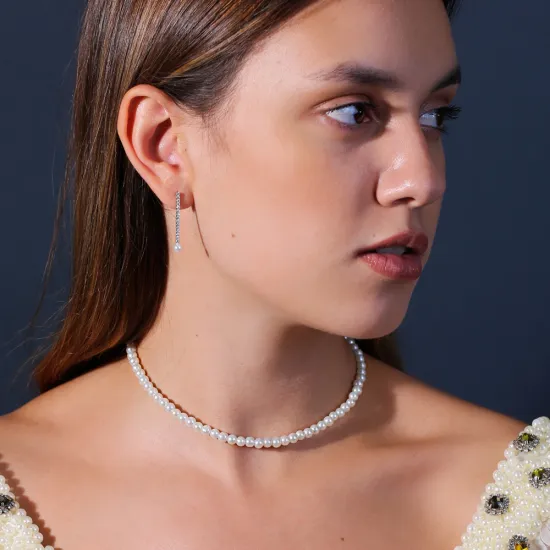 CZ Peral Long 925 Sterling Silver Earrings CZ Peral Long 925 Sterling Silver Earrings