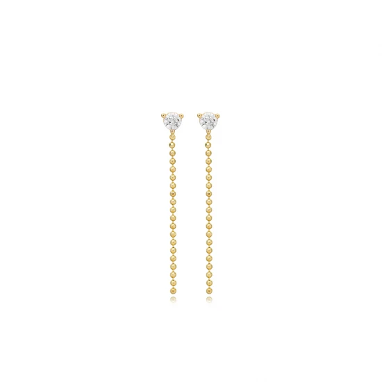 Round Cut CZ Ball Chain Long Sterling Silver Earrings - Sade 925 Silver Jewelry