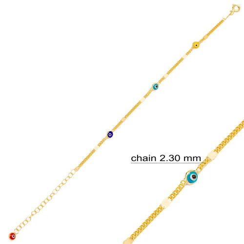 Colorful Evil Eye Gourmet Chain 925 Silver Bracelet