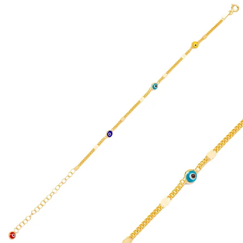 Colorful Evil Eye Gourmet Chain 925 Silver Bracelet