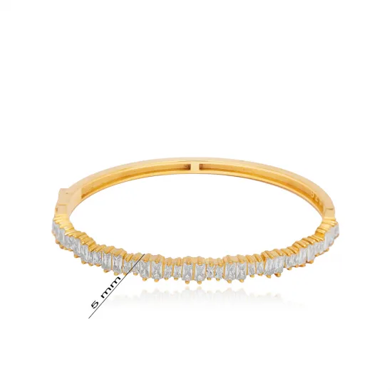6X5 Cm Oval Single Row Baguette CZ Woman Silver Bangle