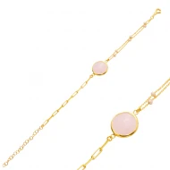 Pink Quartz 22 Karat Gold Bezel Oval Silver Bracelet