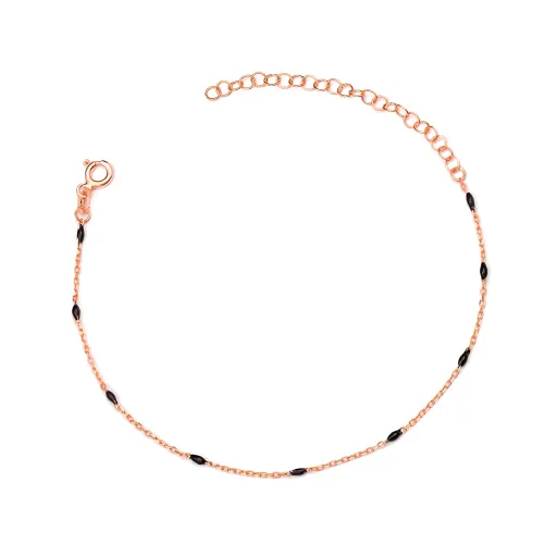 Black Enamel Chain 925 Sterling Silver Anklet