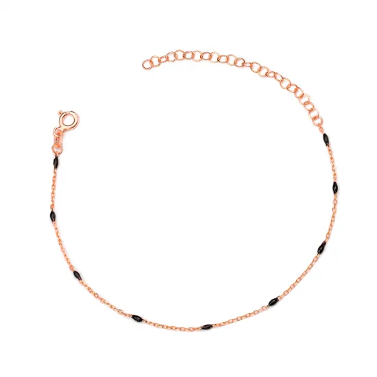Black Enamel Chain 925 Sterling Silver Anklet