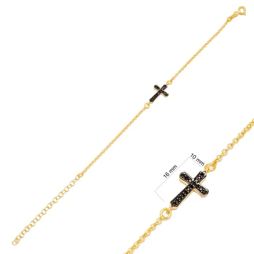 Cross Black CZ Minimalist 925 Sterling Silver Bracelet
