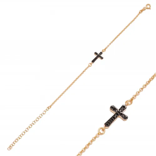 Cross Black CZ Minimalist 925 Sterling Silver Bracelet