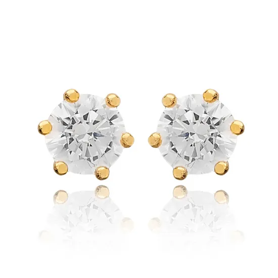 Round Six Claw CZ Sterling Silver Earrings