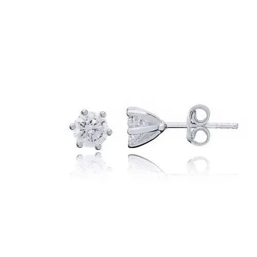 Round Six Claw CZ Sterling Silver Earrings