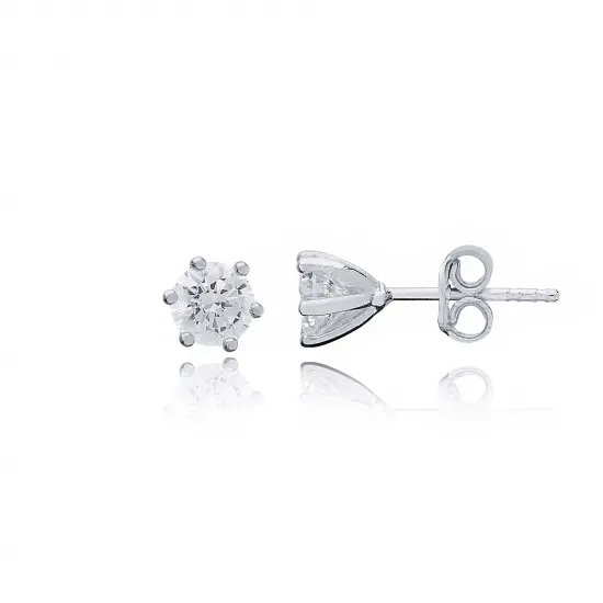Round Six Claw CZ Sterling Silver Earrings
