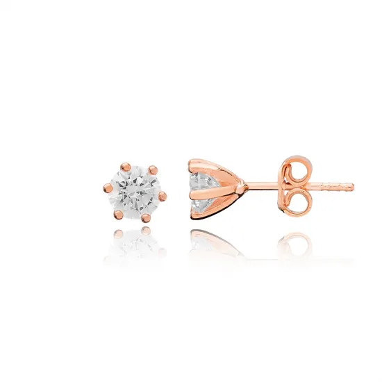 Round Six Claw CZ Sterling Silver Earrings
