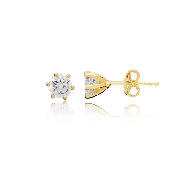 Round Six Claw CZ Sterling Silver Earrings