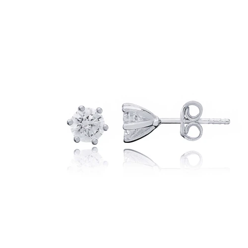 Round Six Claw CZ Sterling Silver Earrings