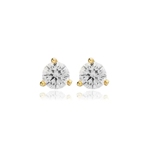 Round Three Claw CZ Sterling Silver Earrings