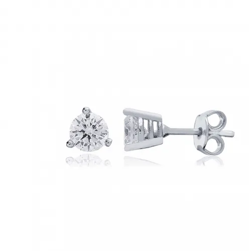 Round Three Claw CZ Sterling Silver Earrings