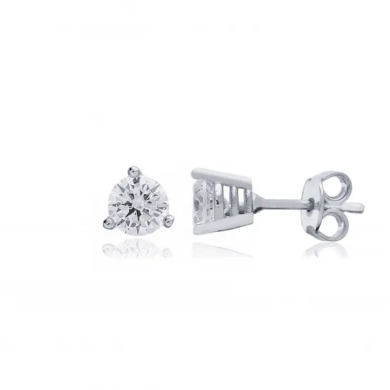 Round Three Claw CZ Sterling Silver Earrings Round Three Claw CZ Sterling Silver Earrings