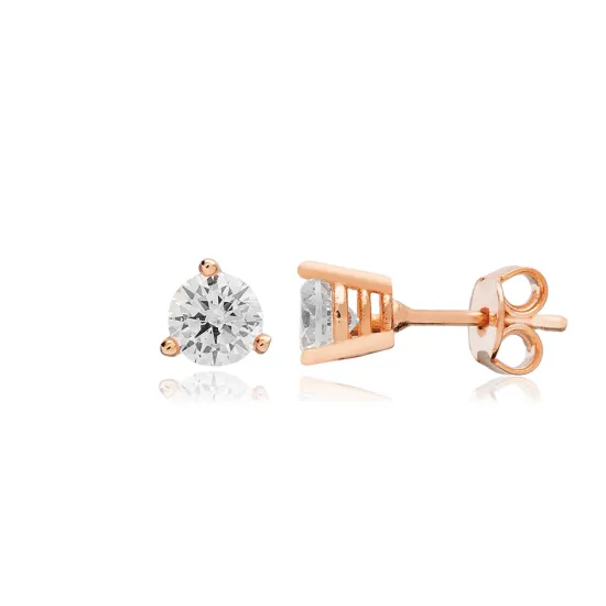 Round Three Claw CZ Sterling Silver Earrings Round Three Claw CZ Sterling Silver Earrings