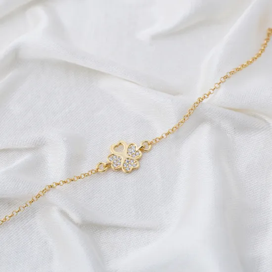 White CZ Four Clover 925 Sterling Silver Bracelet