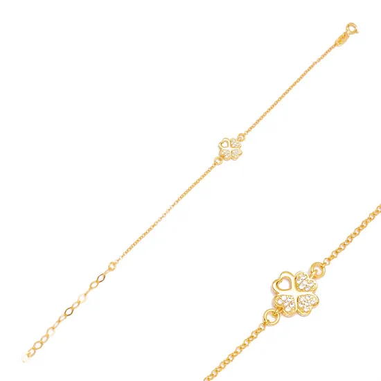 White CZ Four Clover 925 Sterling Silver Bracelet