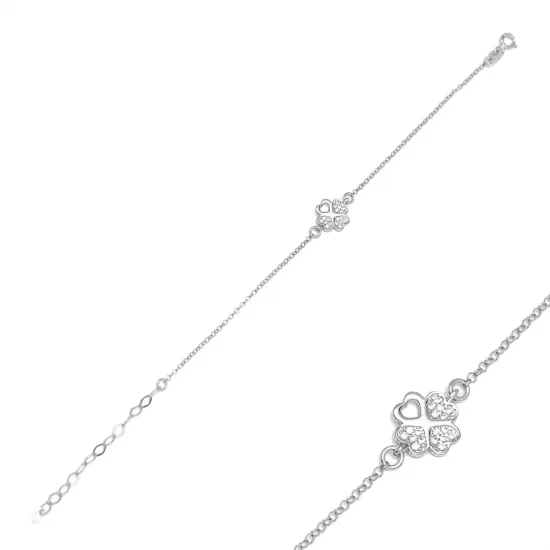 White CZ Four Clover 925 Sterling Silver Bracelet