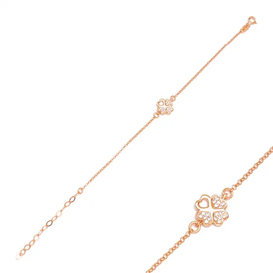 White CZ Four Clover 925 Sterling Silver Bracelet