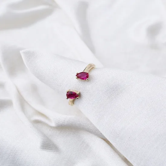 Double Drop Ruby Adjustable 925 Sterling Silver Ring Double Drop Ruby Adjustable 925 Sterling Silver Ring