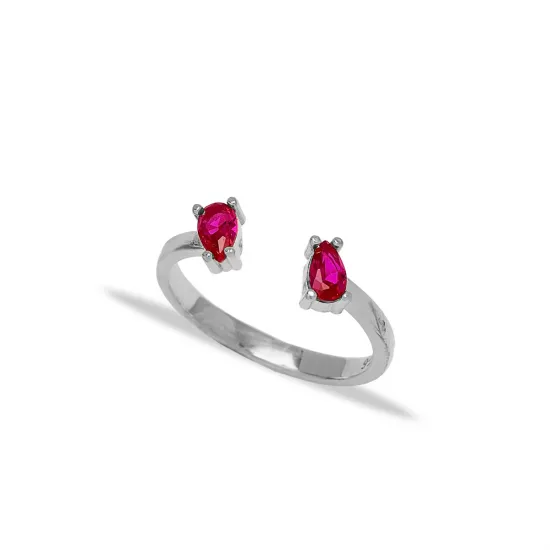 Double Drop Ruby Adjustable 925 Sterling Silver Ring Double Drop Ruby Adjustable 925 Sterling Silver Ring