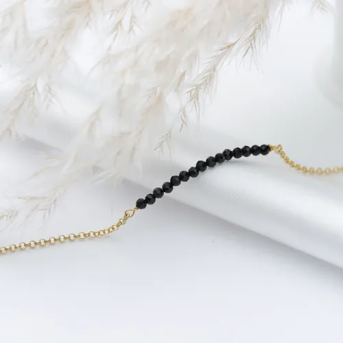 Minimalist Style Black Beads Beaded 925 Silver Bracelet