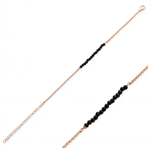 Minimalist Style Black Beads Beaded 925 Silver Bracelet