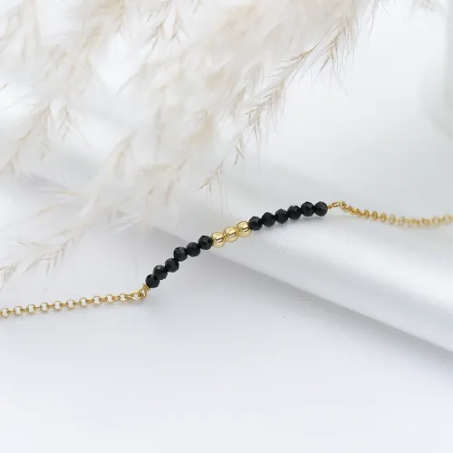 Tiny Black Beads Cute Beaded Sterling Silver Bracelet