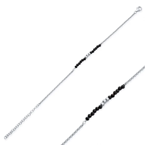 Tiny Black Beads Cute Beaded Sterling Silver Bracelet Tiny Black Beads Cute Beaded Sterling Silver Bracelet