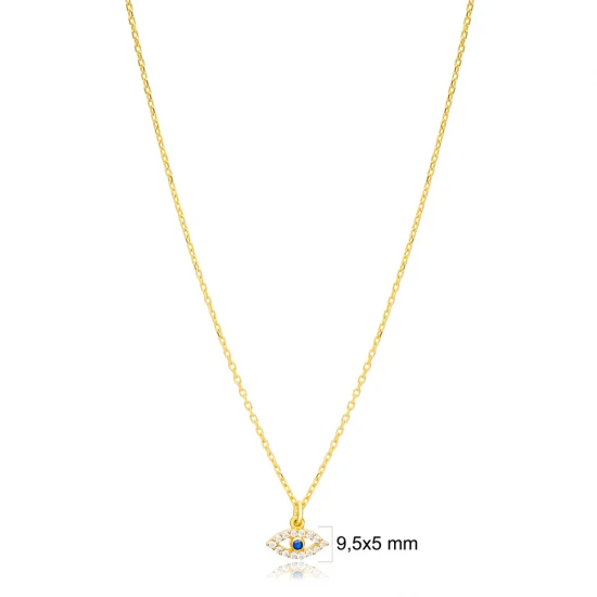 Sapphire CZ Evil Eye Sterling Silver Necklace | 925 Sterling Silver Wholesale | Sade Silver Sapphire CZ Evil Eye Sterling Silver Necklace - Sade 925 Silver Jewelry