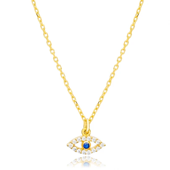 Sapphire CZ Evil Eye Sterling Silver Necklace | 925 Sterling Silver Wholesale | Sade Silver Sapphire CZ Evil Eye Sterling Silver Necklace - Sade 925 Silver Jewelry