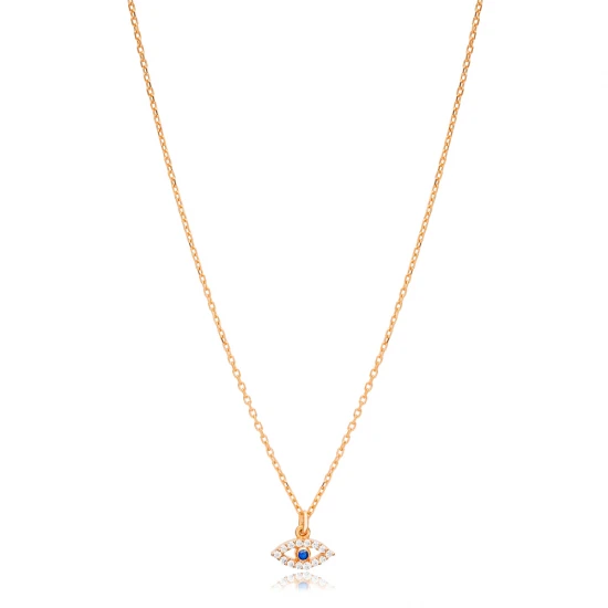 Sapphire CZ Evil Eye Sterling Silver Necklace | 925 Sterling Silver Wholesale | Sade Silver Sapphire CZ Evil Eye Sterling Silver Necklace - Sade 925 Silver Jewelry