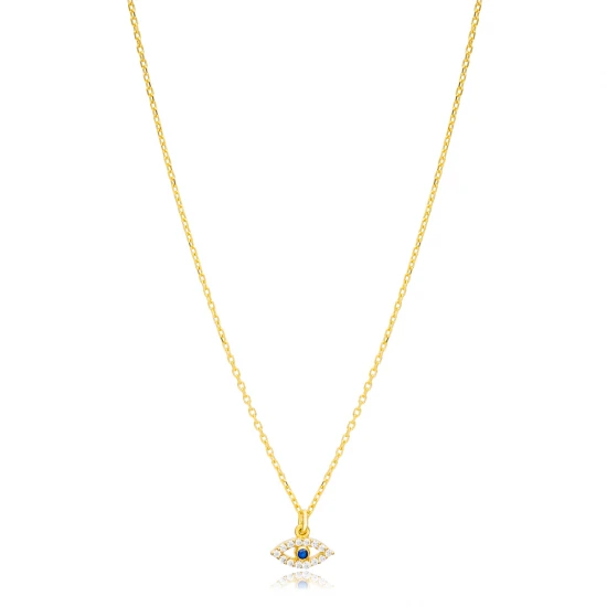 Sapphire CZ Evil Eye Sterling Silver Necklace | 925 Sterling Silver Wholesale | Sade Silver Sapphire CZ Evil Eye Sterling Silver Necklace - Sade 925 Silver Jewelry