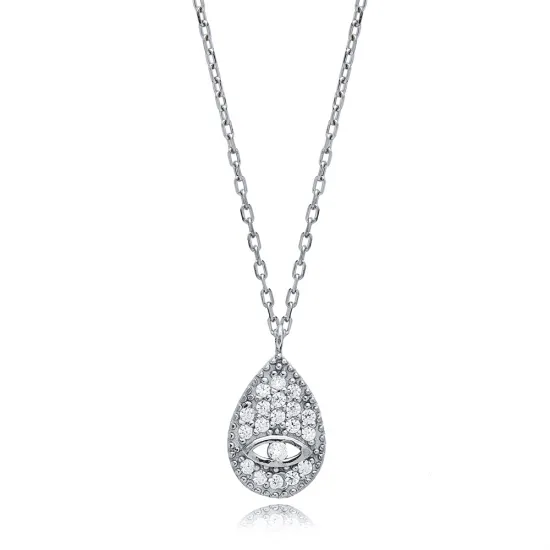 Minimalist Drop Eye Shape Silver Charm Necklace Pendant Minimalist Drop Eye Shape Silver Charm Necklace Pendant