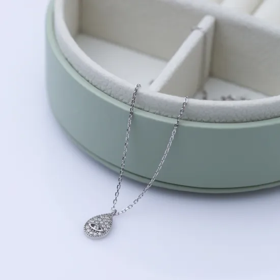 Minimalist Drop Eye Shape Silver Charm Necklace Pendant Minimalist Drop Eye Shape Silver Charm Necklace Pendant