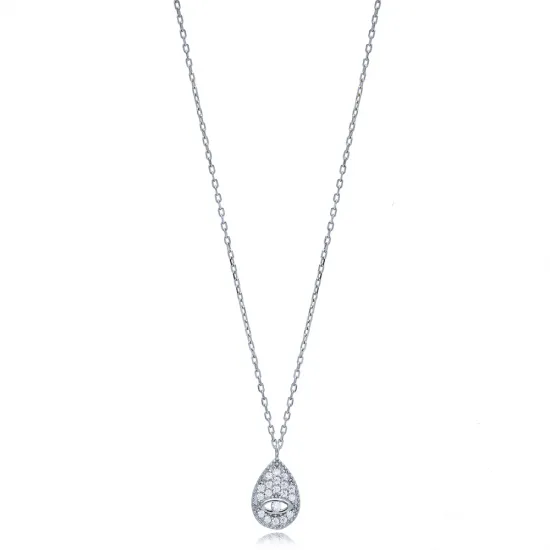 Minimalist Drop Eye Shape Silver Charm Necklace Pendant Minimalist Drop Eye Shape Silver Charm Necklace Pendant