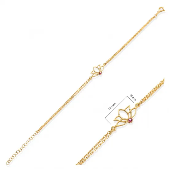 Plain Lotus Ruby CZ 925 Sterling Silver Bracelet Plain Lotus Ruby CZ 925 Sterling Silver Bracelet