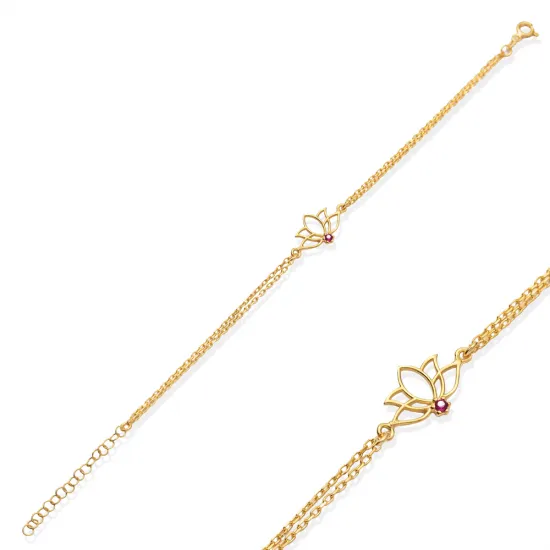 Plain Lotus Ruby CZ 925 Sterling Silver Bracelet Plain Lotus Ruby CZ 925 Sterling Silver Bracelet