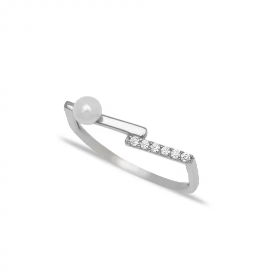 Thin Woman Pearl With CZ 925 Sterling Silver Ring Thin Woman Pearl With CZ 925 Sterling Silver Ring