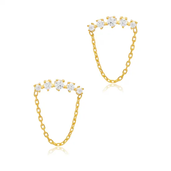 Turkish Round Chain CZ 925 Sterling Silver Earrings Turkish Round Chain CZ 925 Sterling Silver Earrings