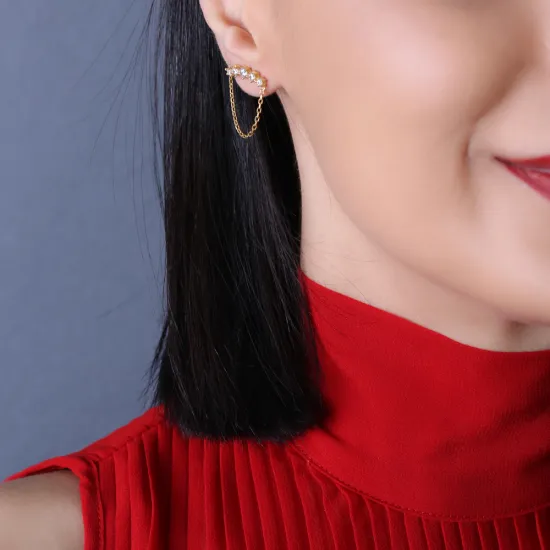 Turkish Round Chain CZ 925 Sterling Silver Earrings Turkish Round Chain CZ 925 Sterling Silver Earrings